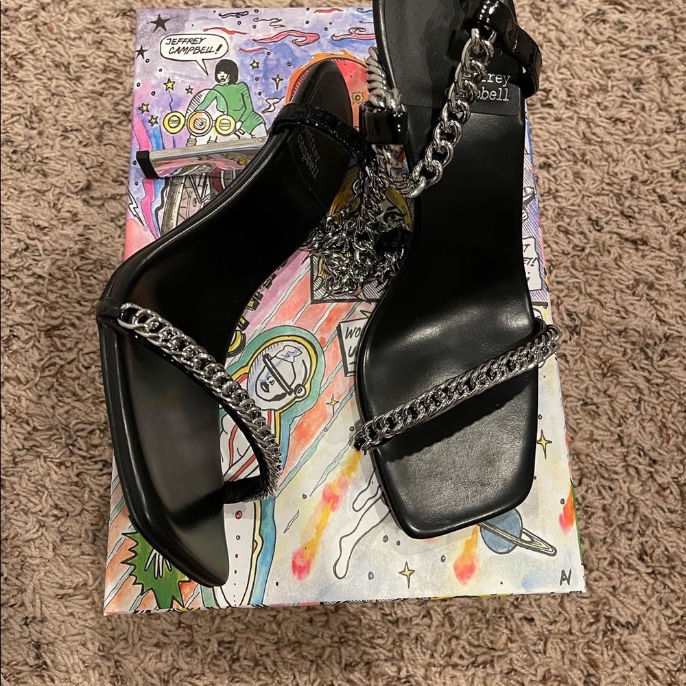 Jeffrey Campbell black chain ankle heels size 8 New with box